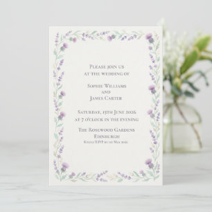 Scottish Thistle Lavender Wreath Frame Wedding Invitation