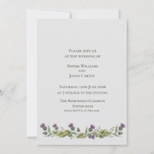 Scottish Thistle Minimal Clean White Wedding Invitation