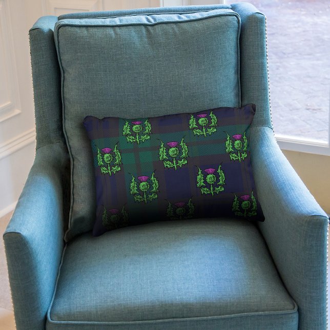Scottish Thistle on Dark Tartan Custom Monogram  Accent Pillow (Creator Uploaded)