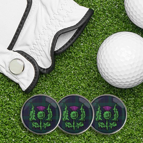 Scottish Thistle on Dark Tartan Custom Monogram Golf Ball Marker