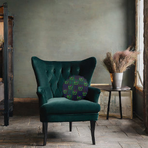 Scottish Thistle on Dark Tartan Custom Monogram Round Pillow