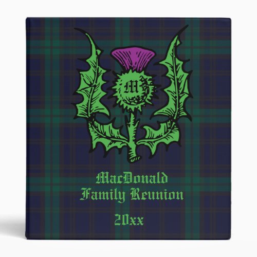 Scottish Thistle on Dark Tartan Custom Name 3 Ring Binder