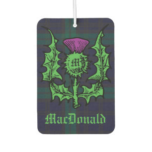 Scottish Thistle on Dark Tartan Custom Name Air Freshener