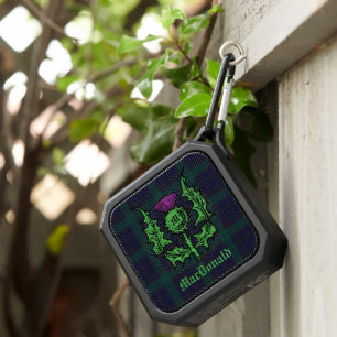 Scottish Thistle on Dark Tartan Custom Name Bluetooth Speaker