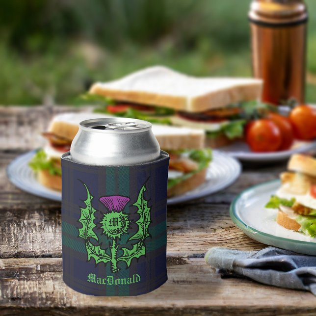 Scottish Thistle on Dark Tartan Custom Name Can Cooler (Creator Uploaded)