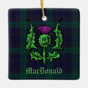 Scottish Thistle on Dark Tartan Custom Name Ceramic Ornament