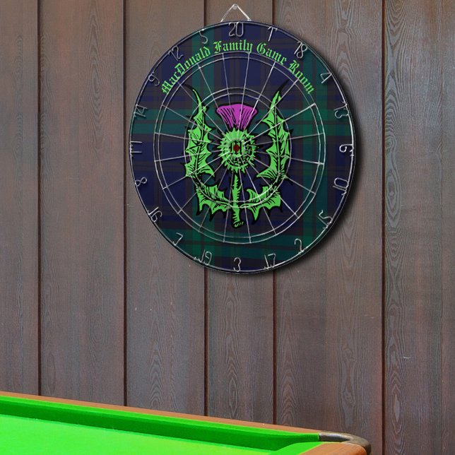Scottish Thistle on Dark Tartan Custom Name Dart Board (Creator Uploaded)