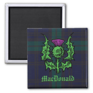 Scottish Thistle on Dark Tartan Custom Name Magnet