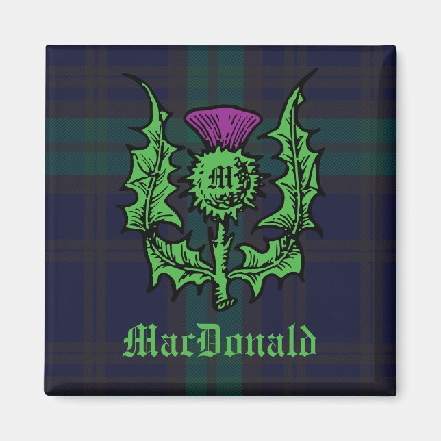 Scottish Thistle on Dark Tartan Custom Name Magnet (Front)