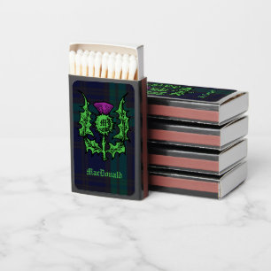 Scottish Thistle on Dark Tartan Custom Name Matchboxes