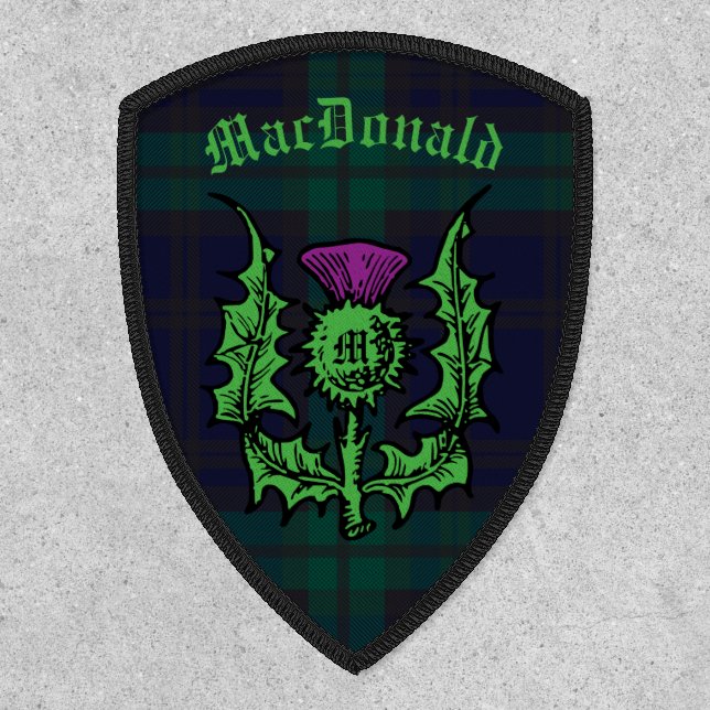 Scottish Thistle on Dark Tartan Custom Name Patch (Front)