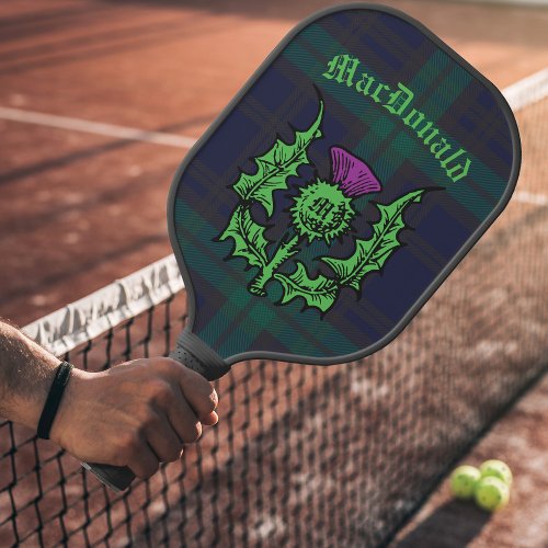 Scottish Thistle on Dark Tartan Custom Name Pickleball Paddle