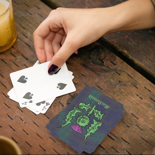 Scottish Thistle on Dark Tartan Custom Name Poker Cards
