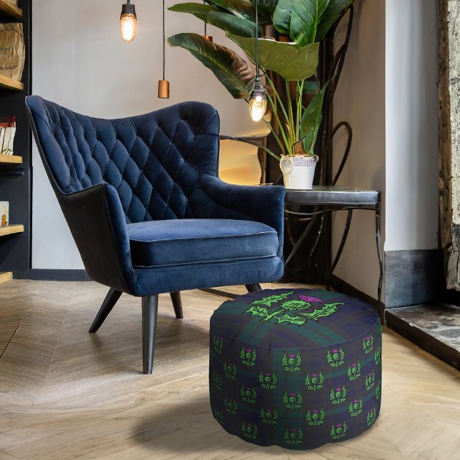 Scottish Thistle on Dark Tartan Custom Name  Pouf (Creator Uploaded)