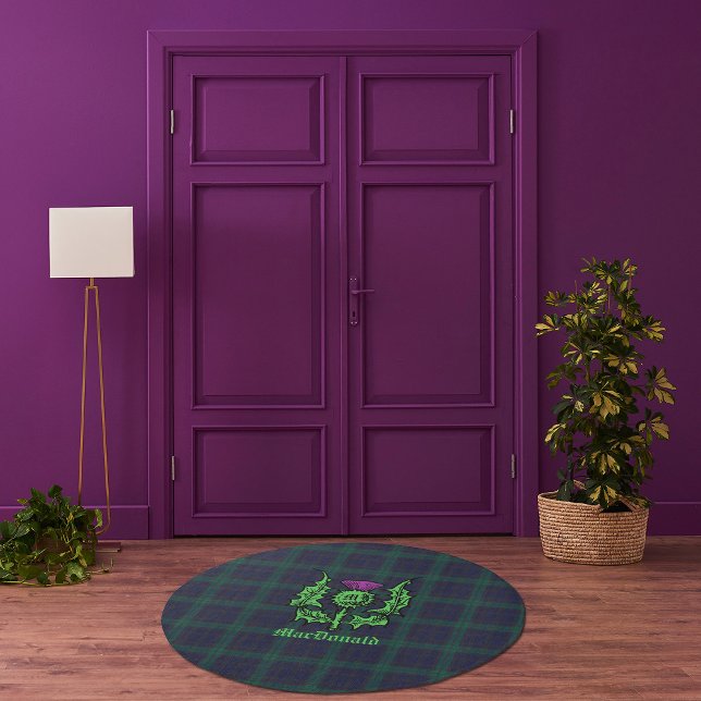 Scottish Thistle on Dark Tartan Custom Name Rug (Creator Uploaded)