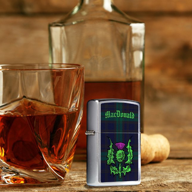 Scottish Thistle on Dark Tartan Custom Name Zippo Lighter (Creator Uploaded)