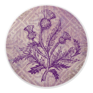 Scottish Thistle Purple Celtic Knot Ceramic Knob