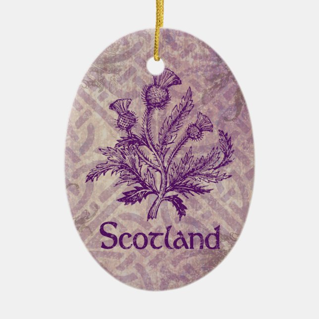Scottish Thistle Purple Celtic Knot Ceramic Ornament (Front)
