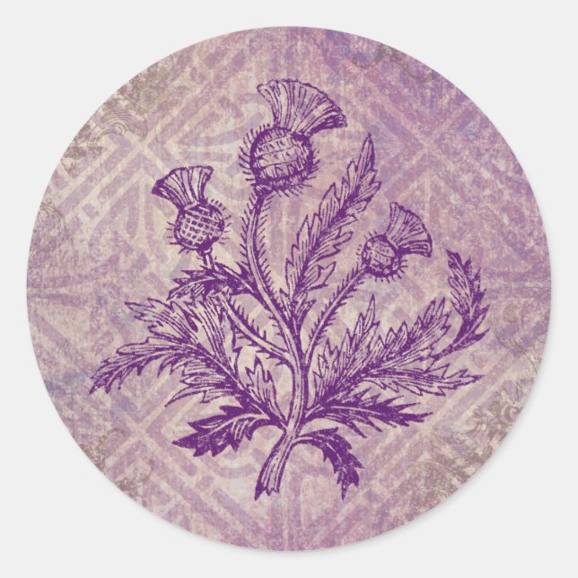 Scottish Thistle Purple Celtic Knot Classic Round Sticker (Front)
