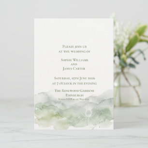 Scottish Thistle Sage Green Watercolour Wedding Invitation