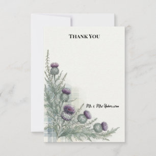 Scottish Thistle Sage Tartan Wedding Thank You Card