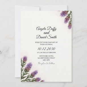 Scottish Thistle Script Wedding Invitation   Water
