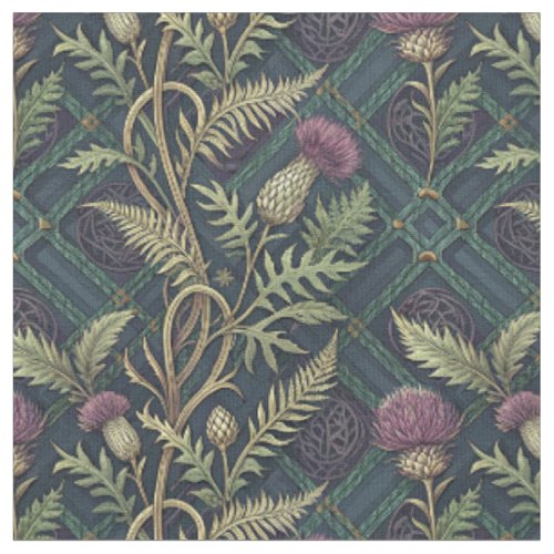 Scottish Thistle & Tartan Heritage Floral Pattern Fabric