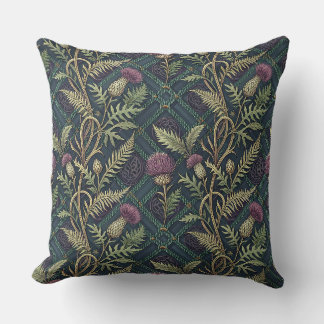 Scottish Thistle & Tartan Heritage Floral Pattern Throw Pillow