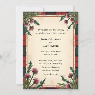 Scottish Thistle Tartan Red Personalized Wedding E Invitation