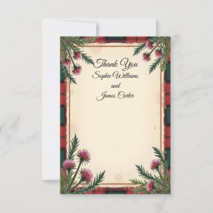 Scottish Thistle Tartan Red Personalized Wedding T Thank You Card