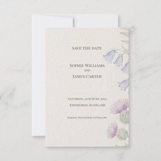 Scottish Thistle Tartan Save the Date | Gold Emble (Front)