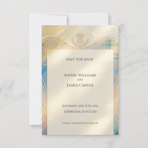 Scottish Thistle Tartan Save the Date Gold Emble