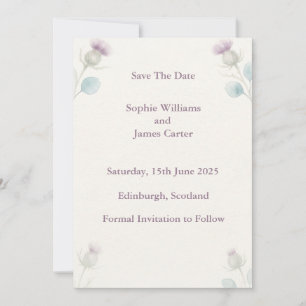 Scottish Thistle Watercolour Wedding Save The Date