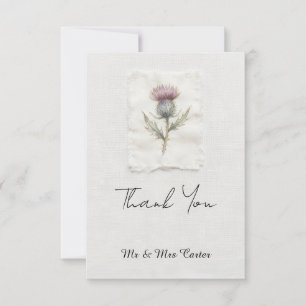 Scottish Thistle Watercolour Wedding Thank You Car Card