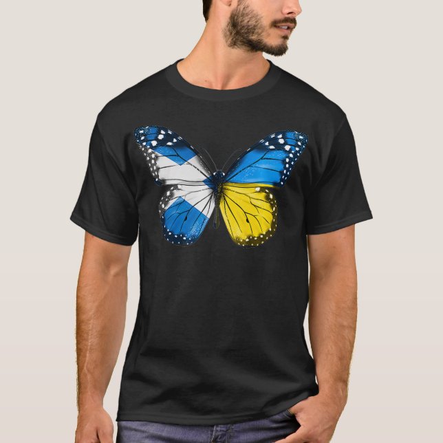 Scottish Ukrainian Flag Butterfly Scotland Ukraine T-Shirt (Front)