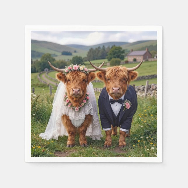 Scottish Wedding Highland Cows Napkins (Front)