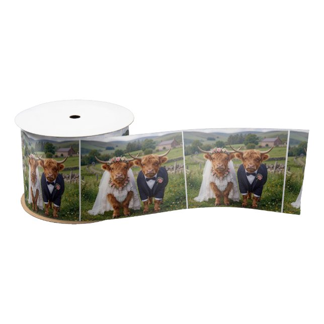 Scottish Wedding Highland Cows Satin Ribbon (Spool)