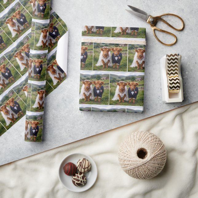 Scottish Wedding Highland Cows Wrapping Paper (Crafts)