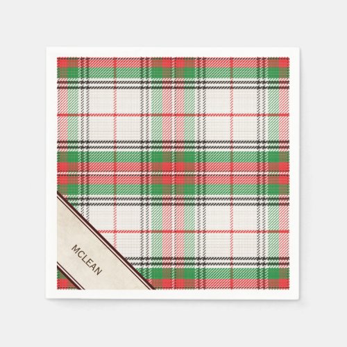 Scottish White Red  Green YOUR NAME Plaid Tartan Paper Napkins