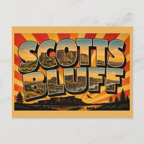 Scotts Bluff Nebraska River Prairie Sandstone Art Postcard