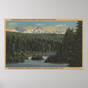 Scotts Lake, Oregon - View of Three Sisters Poster