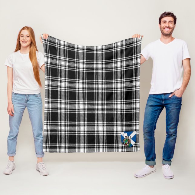 Scotts Menzies Black & White Modern Tartan Plaid Fleece Blanket (In Situ)