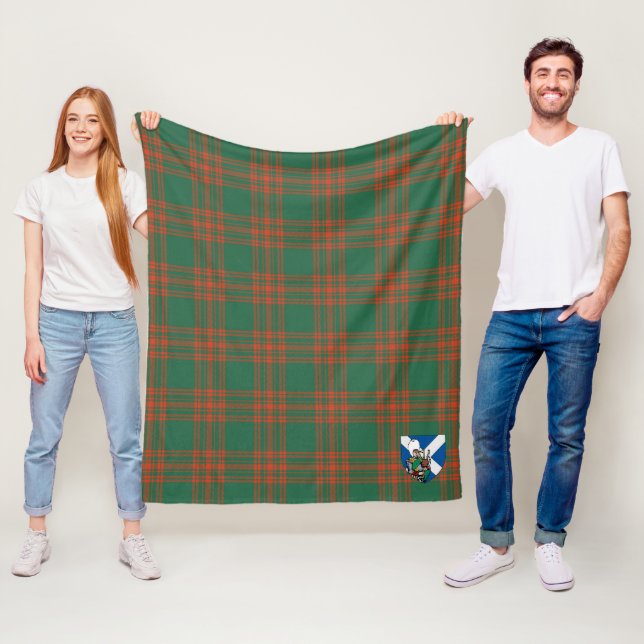 Scotts Menzies Green Ancient Tartan Plaid Fleece Blanket (In Situ)