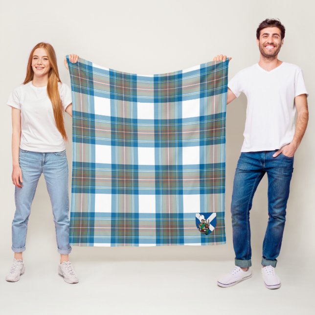 Scotts Stewart Muted Blue Tartan Plaid Fleece Blanket (In Situ)