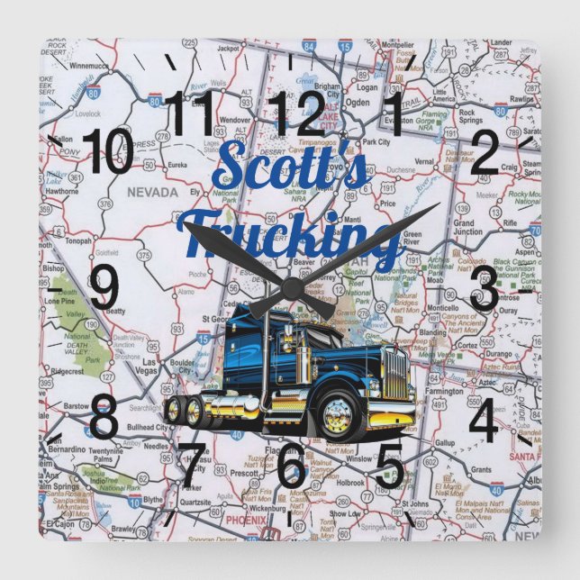 Scott's Trucking Road Map Square Wall Clock (Front)