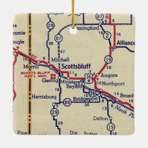 Scottsbluff NE Vintage Map Ceramic Ornament