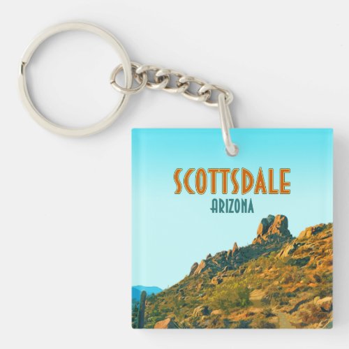 Scottsdale Arizona Cactus and Mountain Vintage Keychain