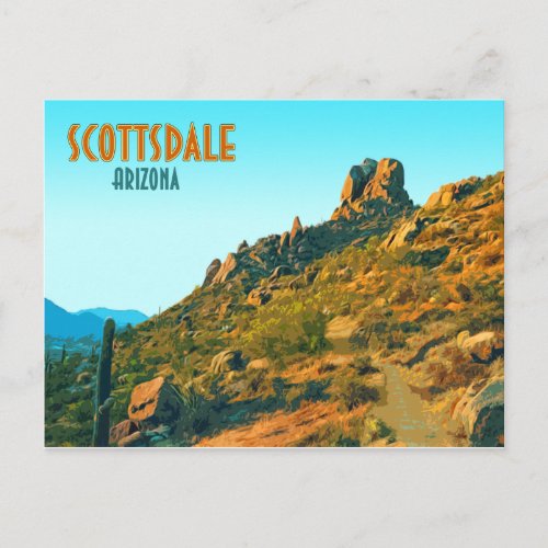 Scottsdale Arizona Cactus and Mountain Vintage Postcard