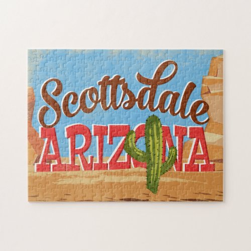 Scottsdale Arizona Cartoon Desert Vintage Travel Jigsaw Puzzle