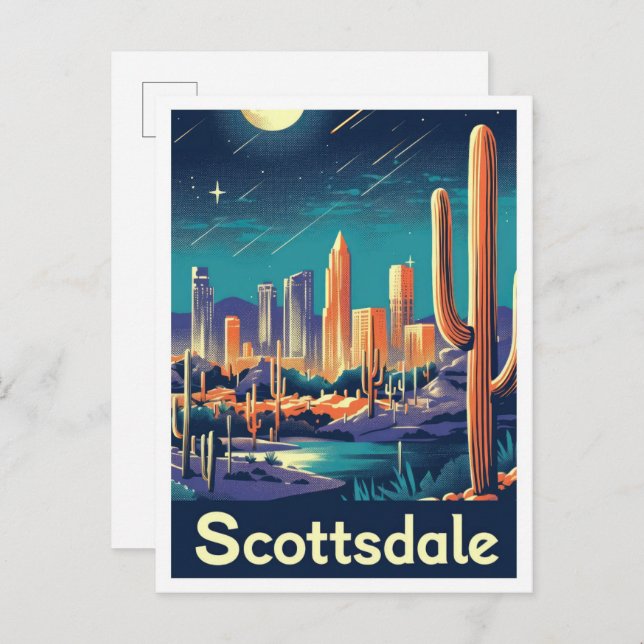 Scottsdale Arizona Vintage Travel Illustration Postcard (Front/Back)